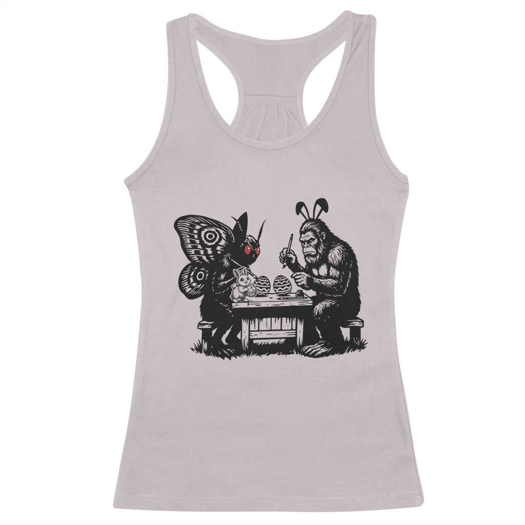 Funny Bigfoot And Mothman Egg Painting Racerback Tank Top Cryptid Easter Gift