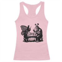 Funny Bigfoot And Mothman Egg Painting Racerback Tank Top Cryptid Easter Gift