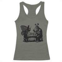 Funny Bigfoot And Mothman Egg Painting Racerback Tank Top Cryptid Easter Gift