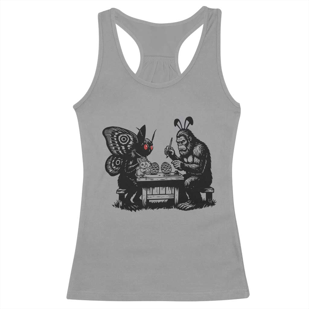 Funny Bigfoot And Mothman Egg Painting Racerback Tank Top Cryptid Easter Gift