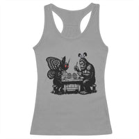 Funny Bigfoot And Mothman Egg Painting Racerback Tank Top Cryptid Easter Gift