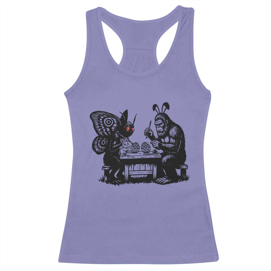 Funny Bigfoot And Mothman Egg Painting Racerback Tank Top Cryptid Easter Gift