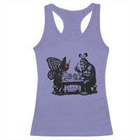 Funny Bigfoot And Mothman Egg Painting Racerback Tank Top Cryptid Easter Gift