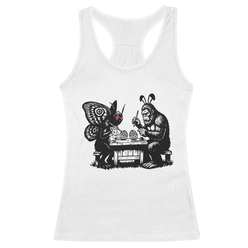 Funny Bigfoot And Mothman Egg Painting Racerback Tank Top Cryptid Easter Gift