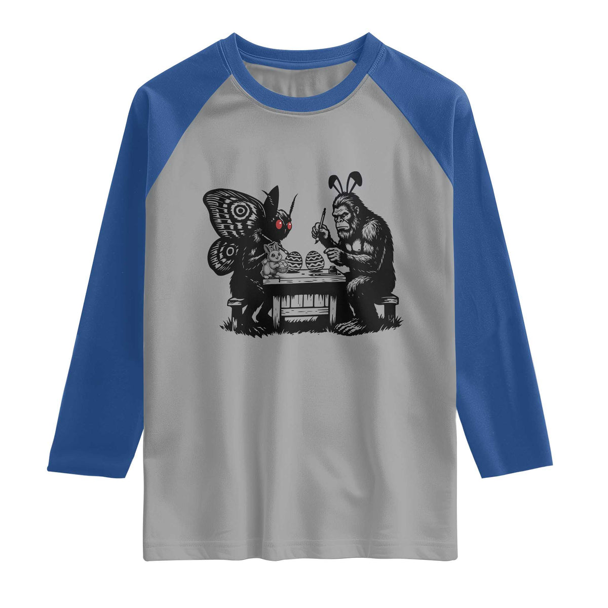 Funny Bigfoot And Mothman Egg Painting Raglan Shirt Cryptid Easter Gift