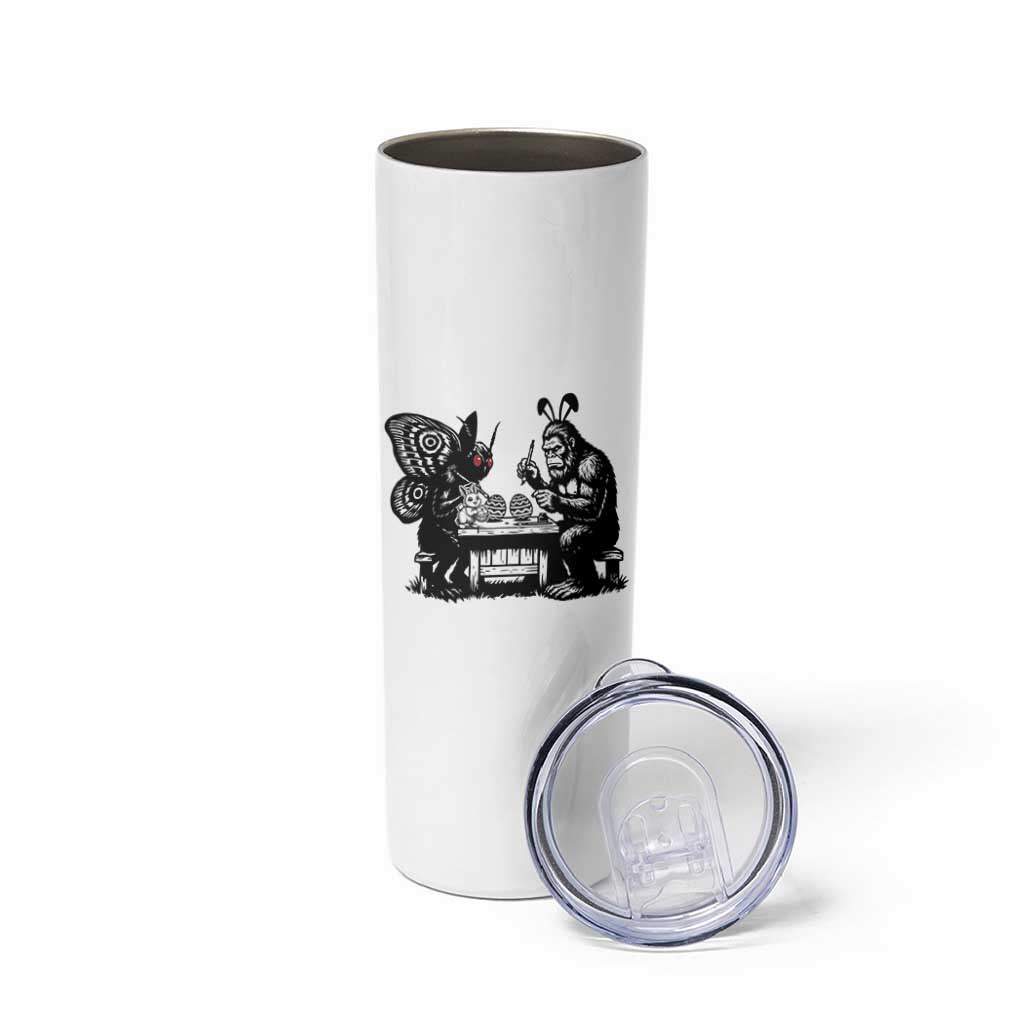 Funny Bigfoot And Mothman Egg Painting Skinny Tumbler Cryptid Easter Gift