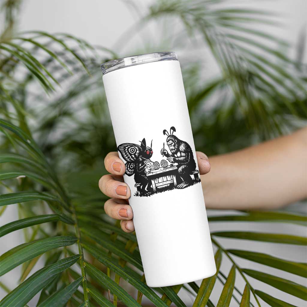 Funny Bigfoot And Mothman Egg Painting Skinny Tumbler Cryptid Easter Gift