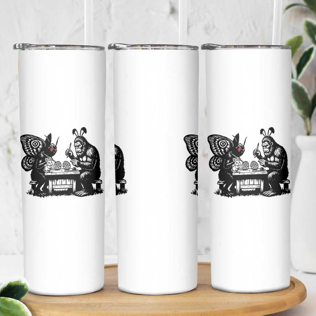 Funny Bigfoot And Mothman Egg Painting Skinny Tumbler Cryptid Easter Gift