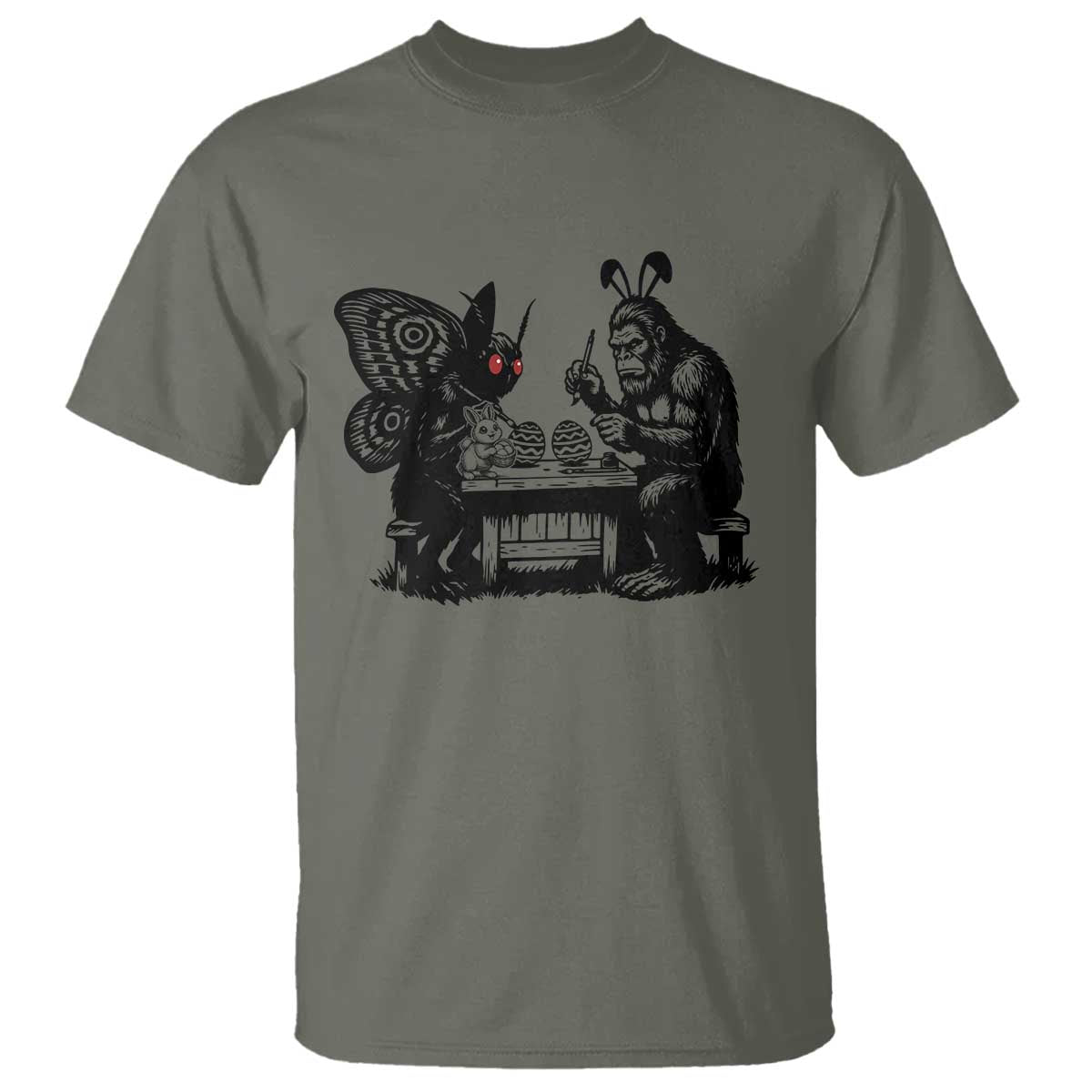 Funny Bigfoot And Mothman Egg Painting T Shirt Cryptid Easter Gift