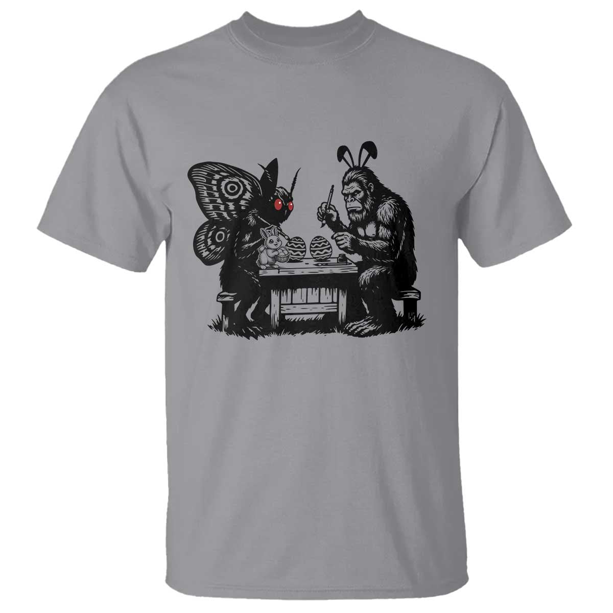 Funny Bigfoot And Mothman Egg Painting T Shirt Cryptid Easter Gift