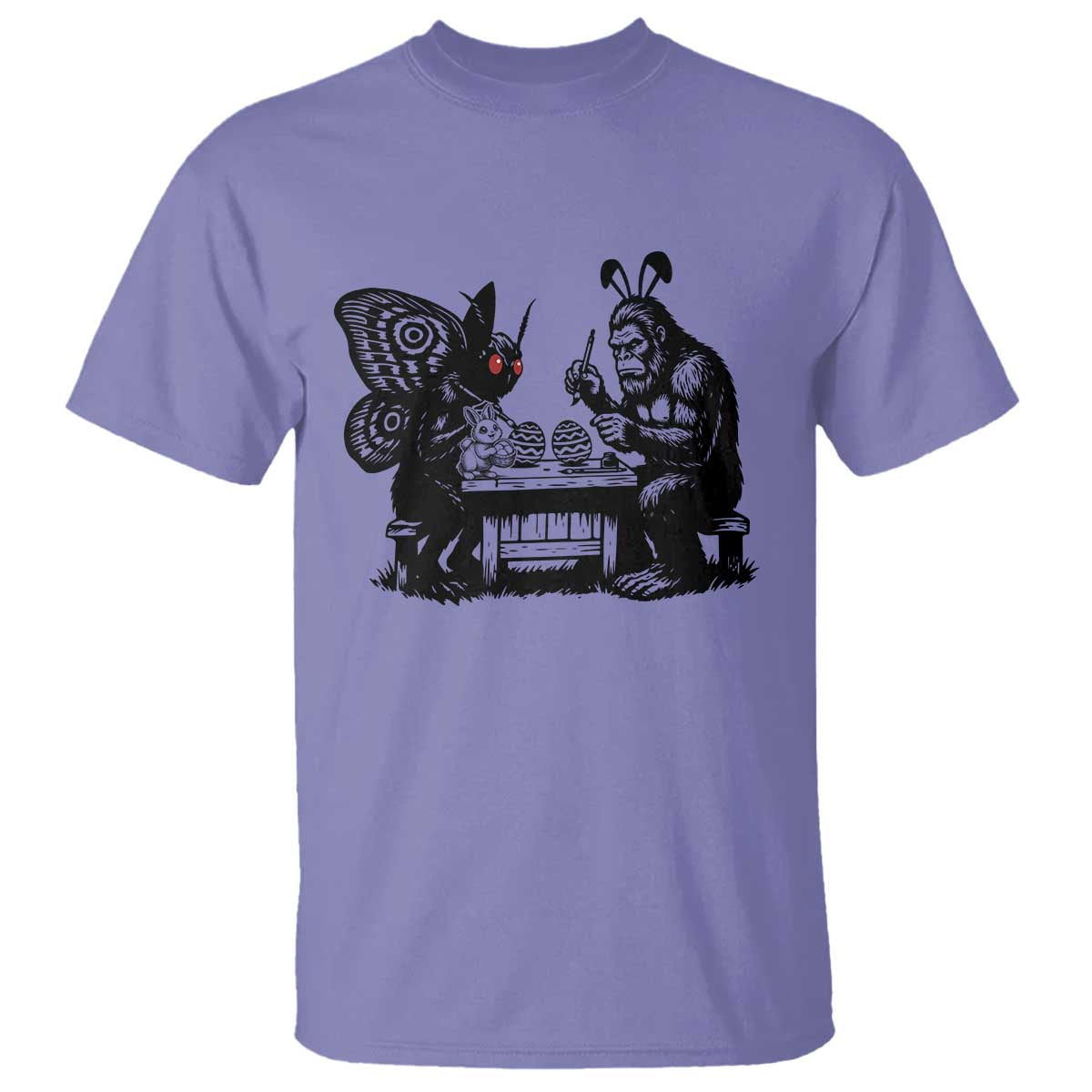 Funny Bigfoot And Mothman Egg Painting T Shirt Cryptid Easter Gift