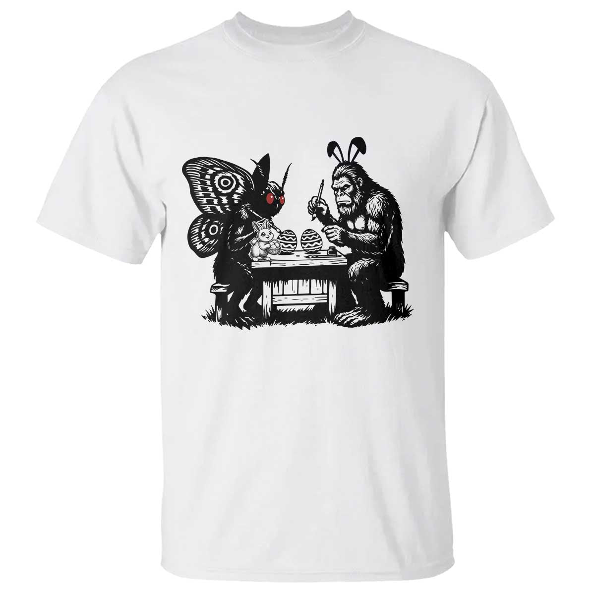 Funny Bigfoot And Mothman Egg Painting T Shirt Cryptid Easter Gift