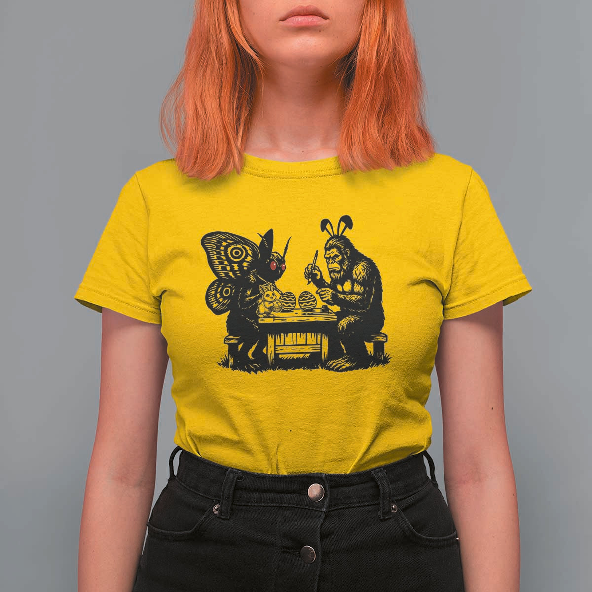 Funny Bigfoot And Mothman Egg Painting T Shirt For Women Cryptid Easter Gift