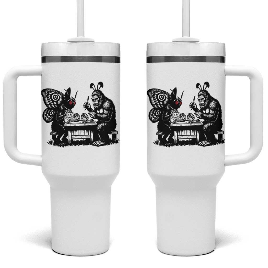 Funny Bigfoot And Mothman Egg Painting Tumbler With Handle Cryptid Easter Gift