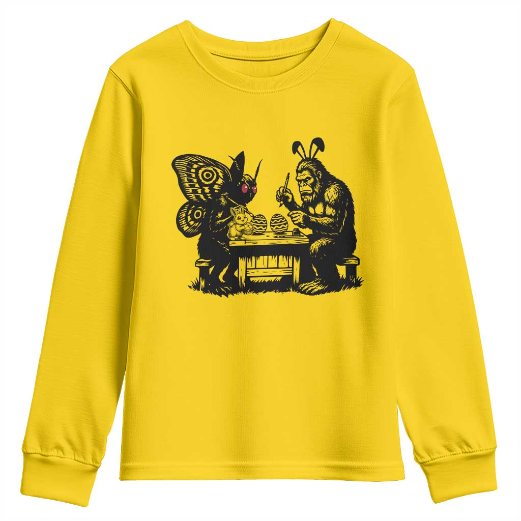 Funny Bigfoot And Mothman Egg Painting Youth Sweatshirt Cryptid Easter Gift