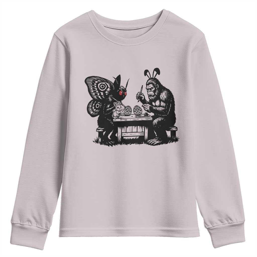 Funny Bigfoot And Mothman Egg Painting Youth Sweatshirt Cryptid Easter Gift