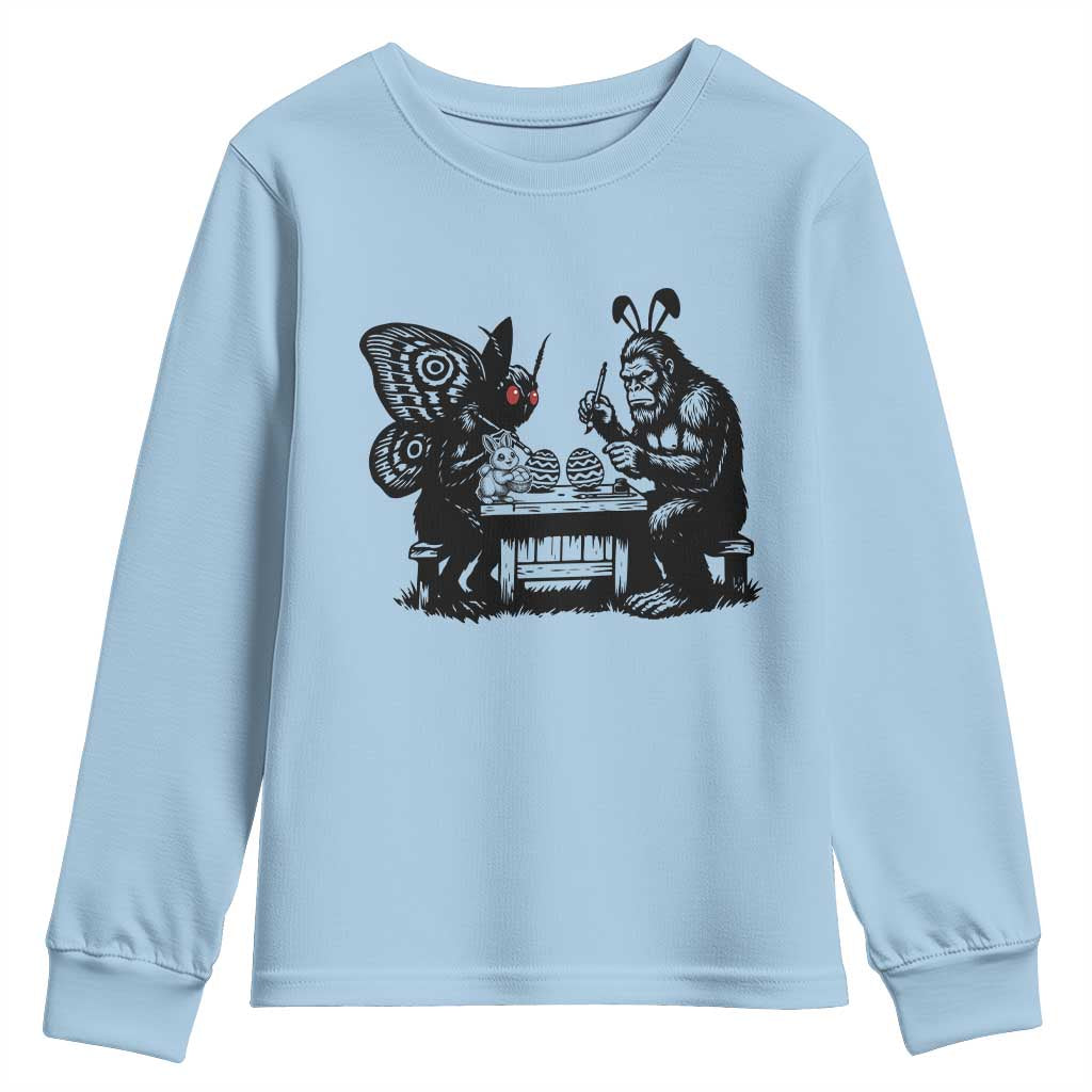 Funny Bigfoot And Mothman Egg Painting Youth Sweatshirt Cryptid Easter Gift