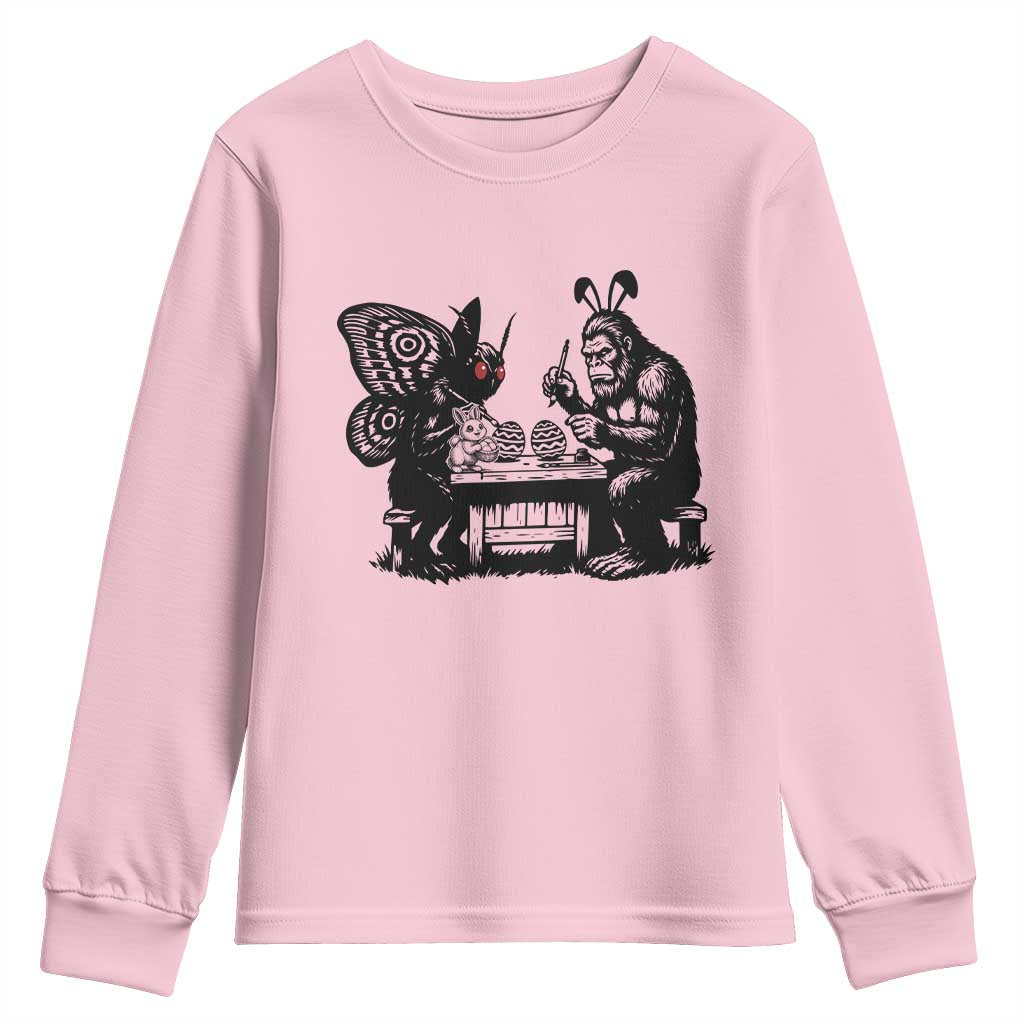 Funny Bigfoot And Mothman Egg Painting Youth Sweatshirt Cryptid Easter Gift