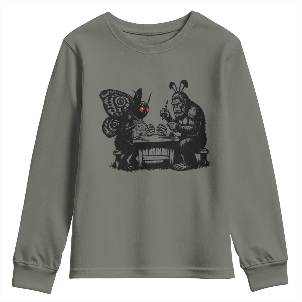 Funny Bigfoot And Mothman Egg Painting Youth Sweatshirt Cryptid Easter Gift