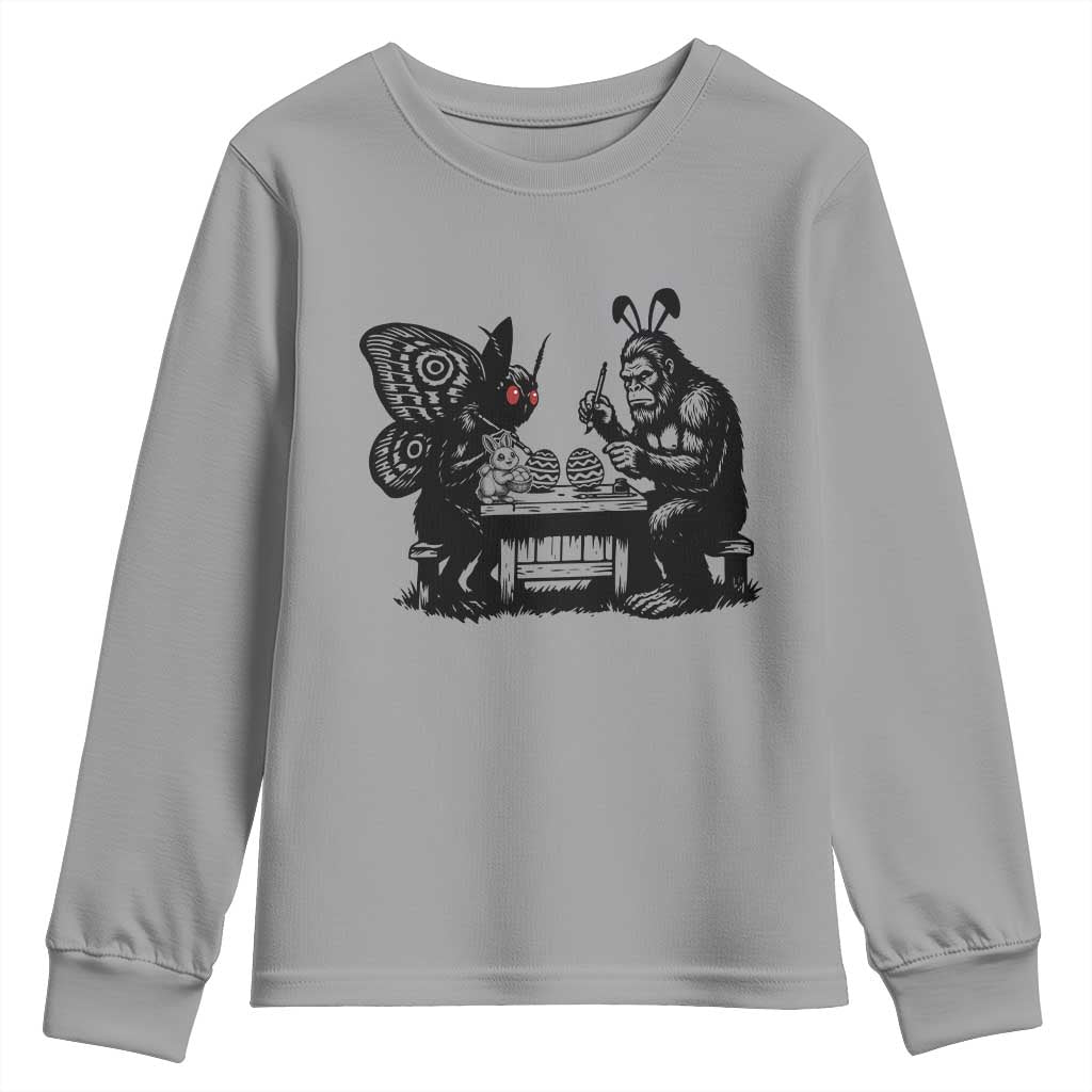 Funny Bigfoot And Mothman Egg Painting Youth Sweatshirt Cryptid Easter Gift