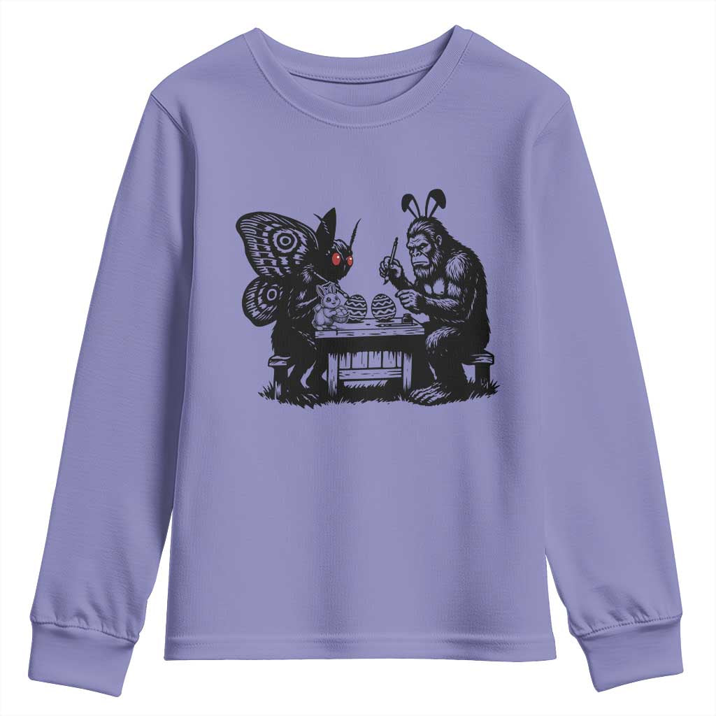 Funny Bigfoot And Mothman Egg Painting Youth Sweatshirt Cryptid Easter Gift
