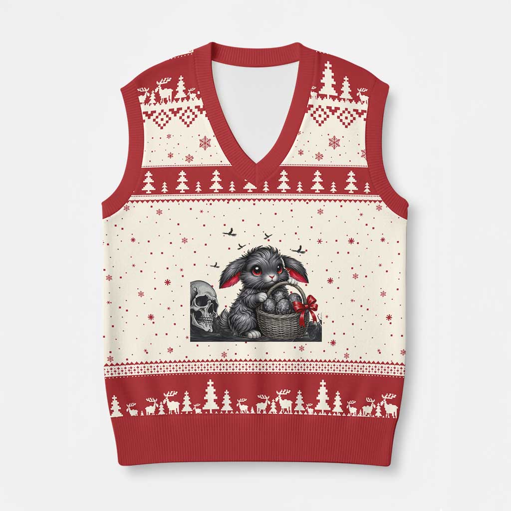 Gothic Easter Bunny V-Neck Knit Sweater Vest Dark Aesthetic Rabbit Gift