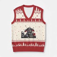 Gothic Easter Bunny V-Neck Knit Sweater Vest Dark Aesthetic Rabbit Gift