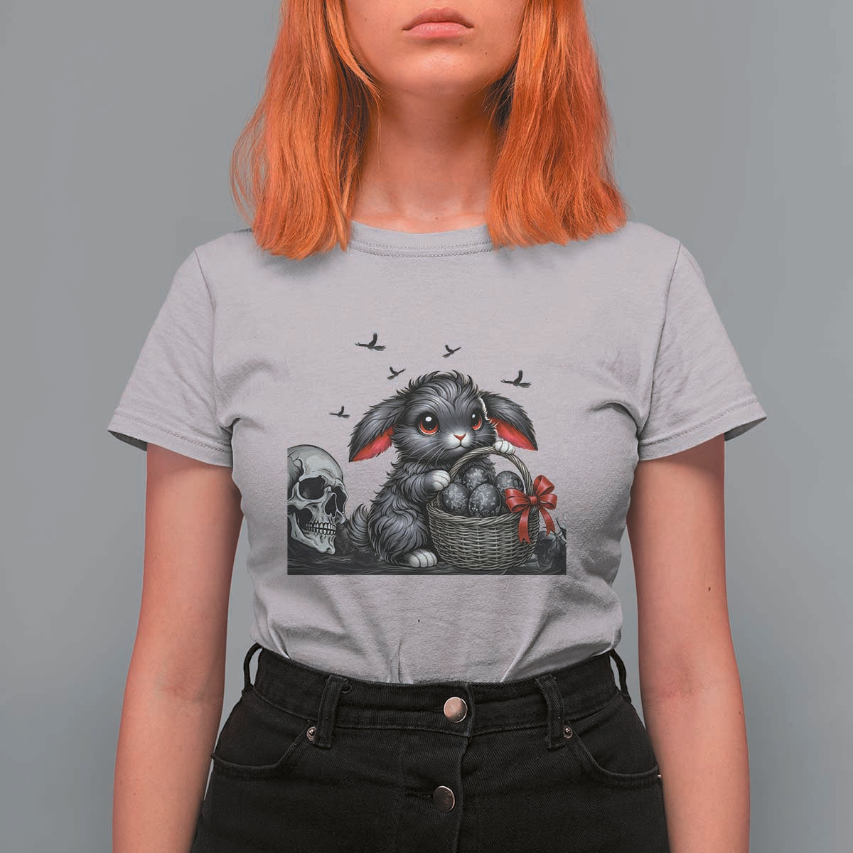 Gothic Easter Bunny T Shirt For Women Dark Aesthetic Rabbit Gift