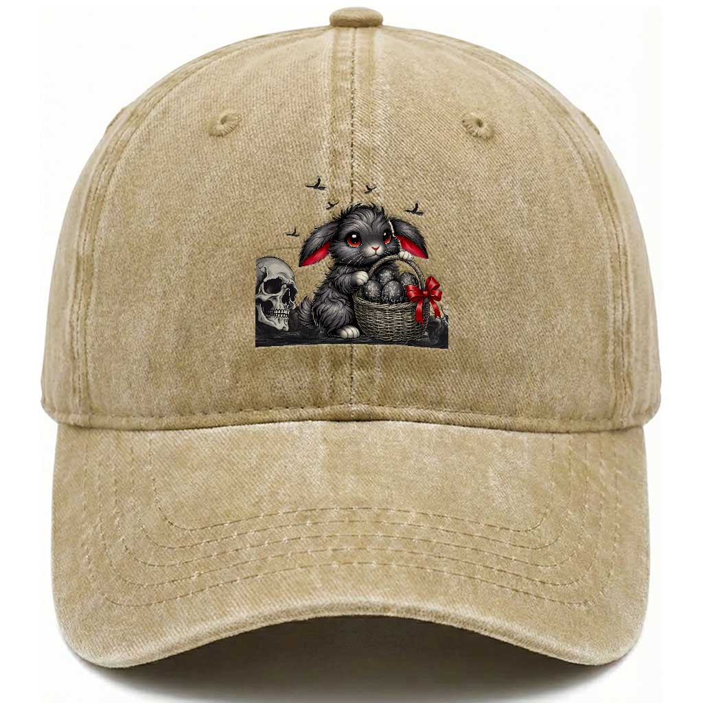 Gothic Easter Bunny Washed Cotton Baseball Cap Dark Aesthetic Rabbit Gift
