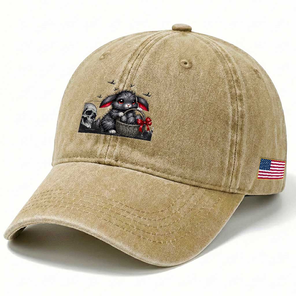 Gothic Easter Bunny Washed Cotton Baseball Cap Dark Aesthetic Rabbit Gift