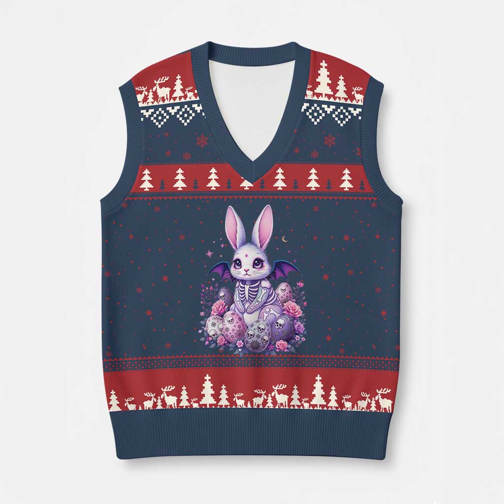 Cute Spooky Easter Bunny V-Neck Knit Sweater Vest Pastel Goth Rabbit Gift