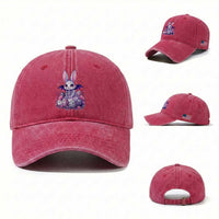 Cute Spooky Easter Bunny Washed Cotton Baseball Cap Pastel Goth Rabbit Gift