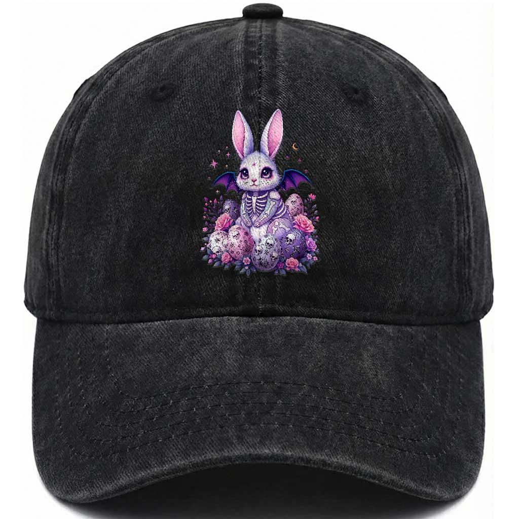 Cute Spooky Easter Bunny Washed Cotton Baseball Cap Pastel Goth Rabbit Gift