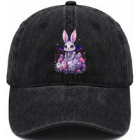 Cute Spooky Easter Bunny Washed Cotton Baseball Cap Pastel Goth Rabbit Gift