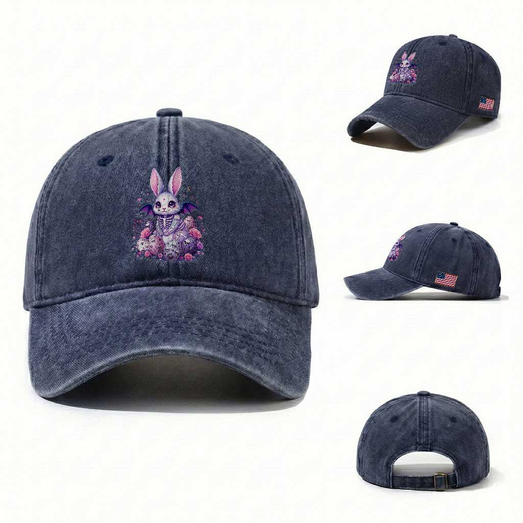 Cute Spooky Easter Bunny Washed Cotton Baseball Cap Pastel Goth Rabbit Gift