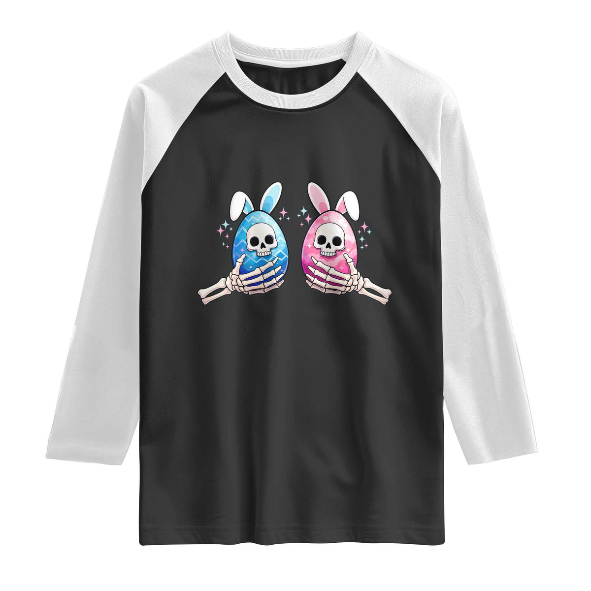Gothic Easter Gift Raglan Shirt Skeleton Hands Holding Easter Eggs