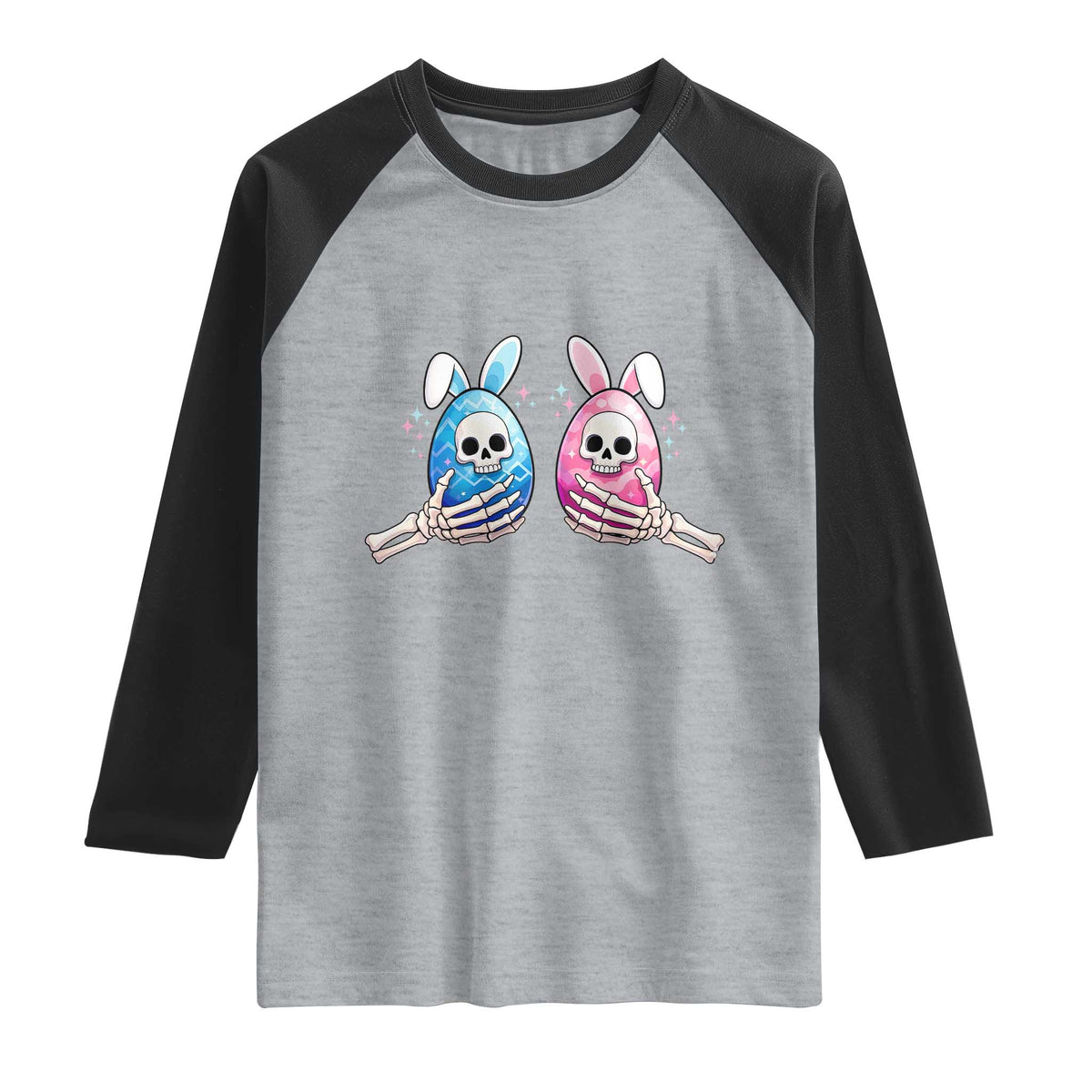 Gothic Easter Gift Raglan Shirt Skeleton Hands Holding Easter Eggs