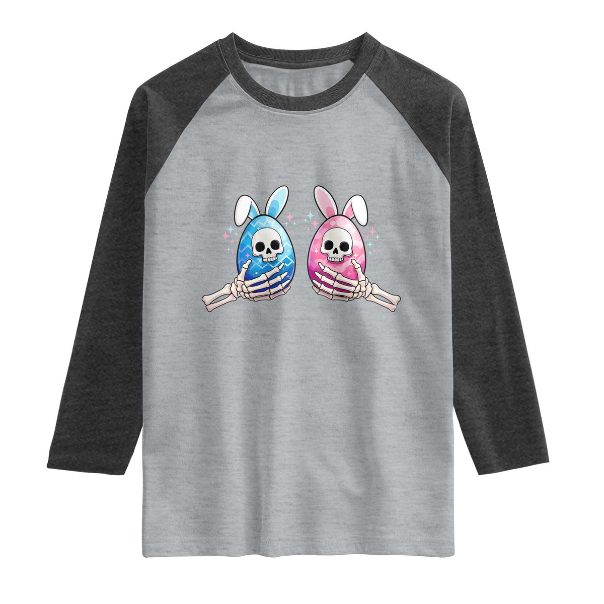 Gothic Easter Gift Raglan Shirt Skeleton Hands Holding Easter Eggs