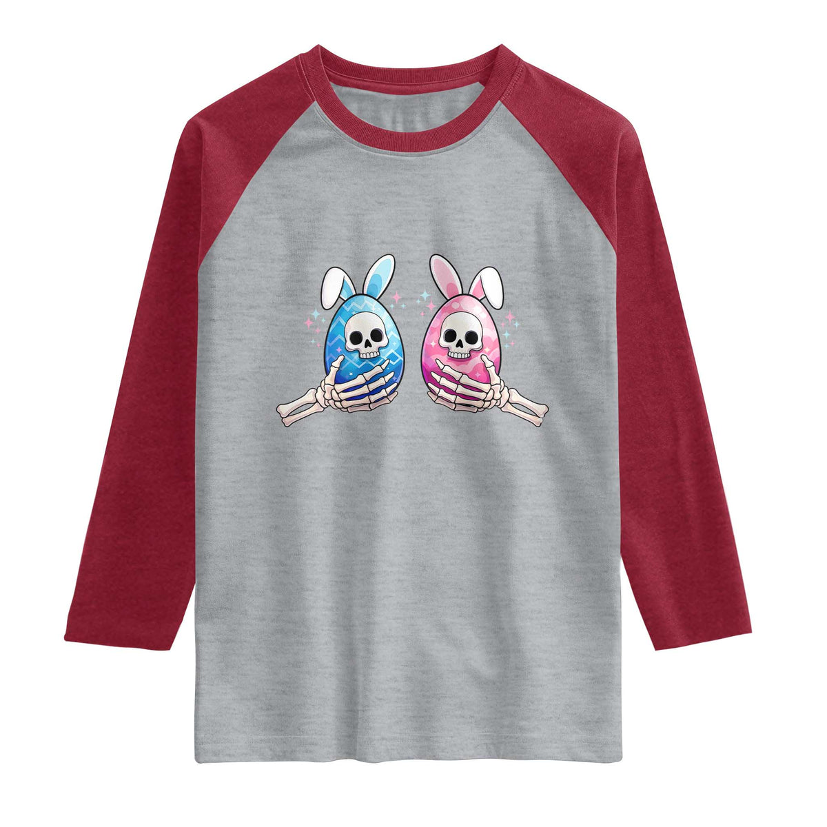 Gothic Easter Gift Raglan Shirt Skeleton Hands Holding Easter Eggs