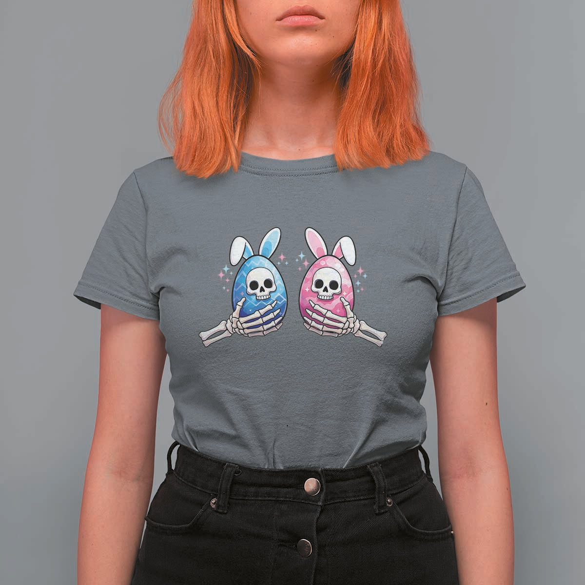 Gothic Easter Gift T Shirt For Women Skeleton Hands Holding Easter Eggs