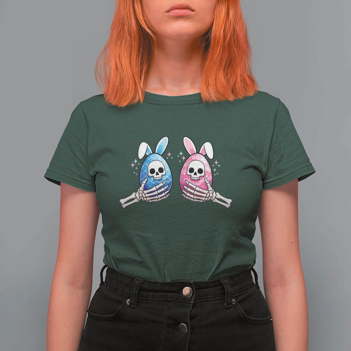 Gothic Easter Gift T Shirt For Women Skeleton Hands Holding Easter Eggs