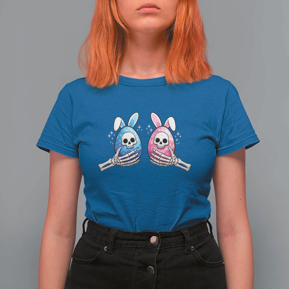 Gothic Easter Gift T Shirt For Women Skeleton Hands Holding Easter Eggs