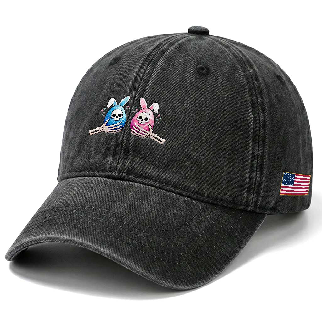 Gothic Easter Gift Washed Cotton Baseball Cap Skeleton Hands Holding Easter Eggs