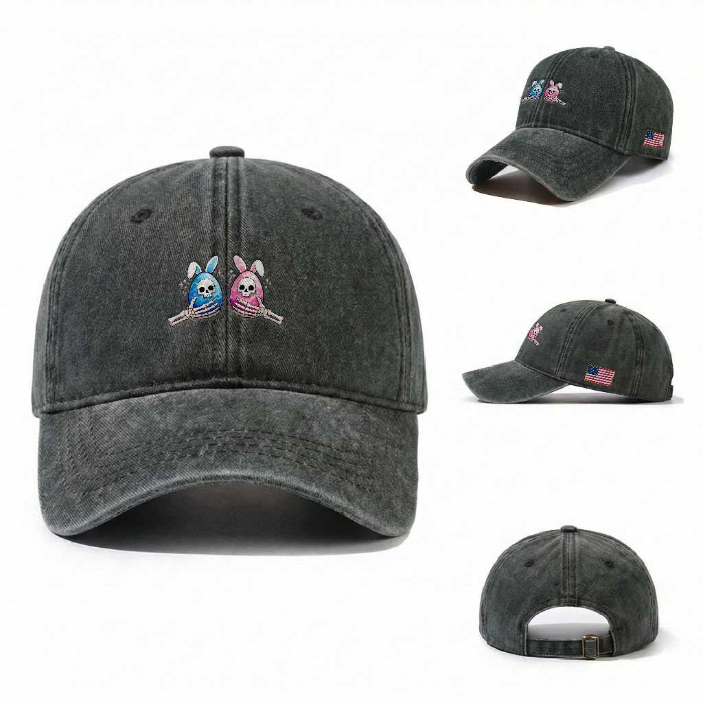 Gothic Easter Gift Washed Cotton Baseball Cap Skeleton Hands Holding Easter Eggs