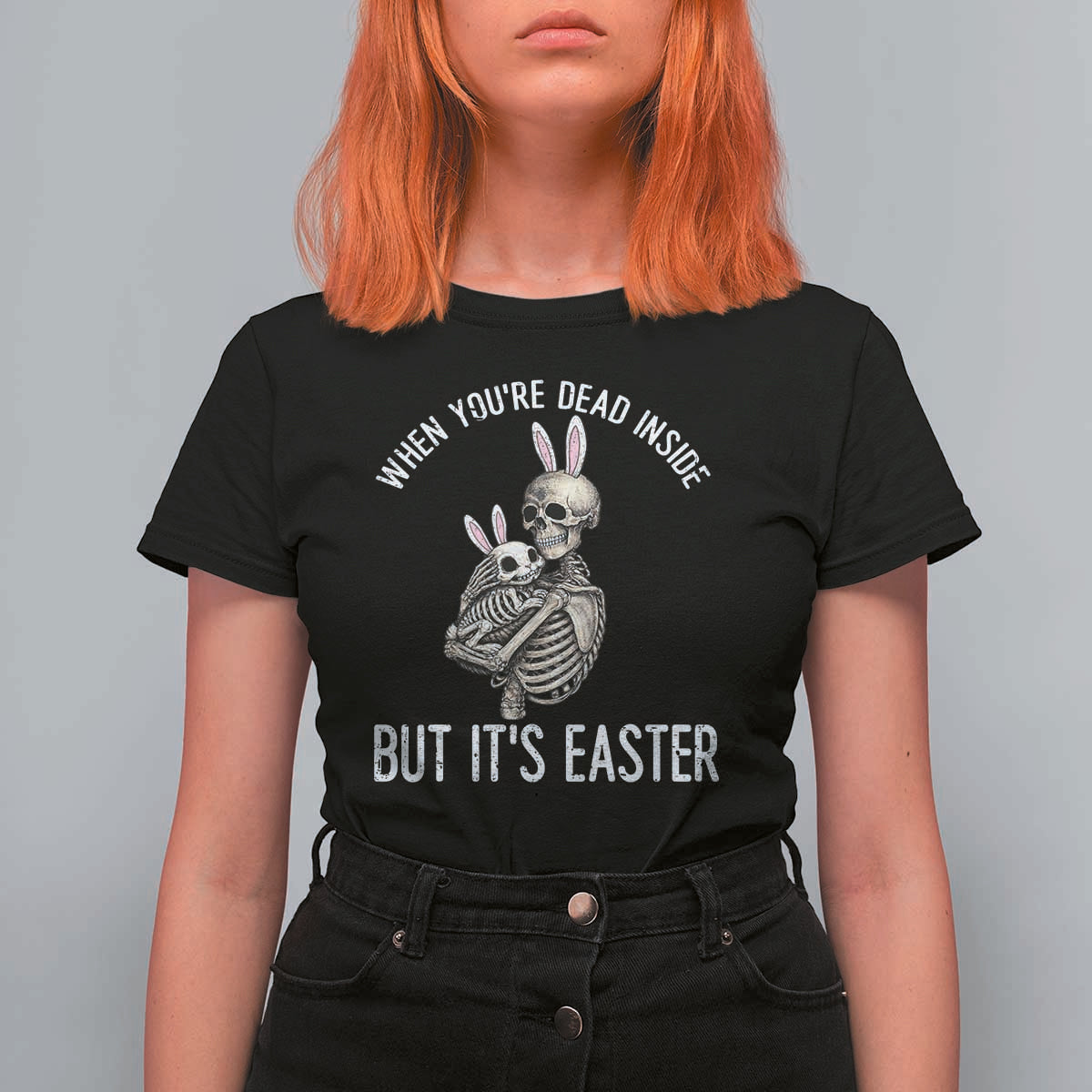 Funny Easter Bunny Skeleton T Shirt For Women Dead Inside But It Is Easter