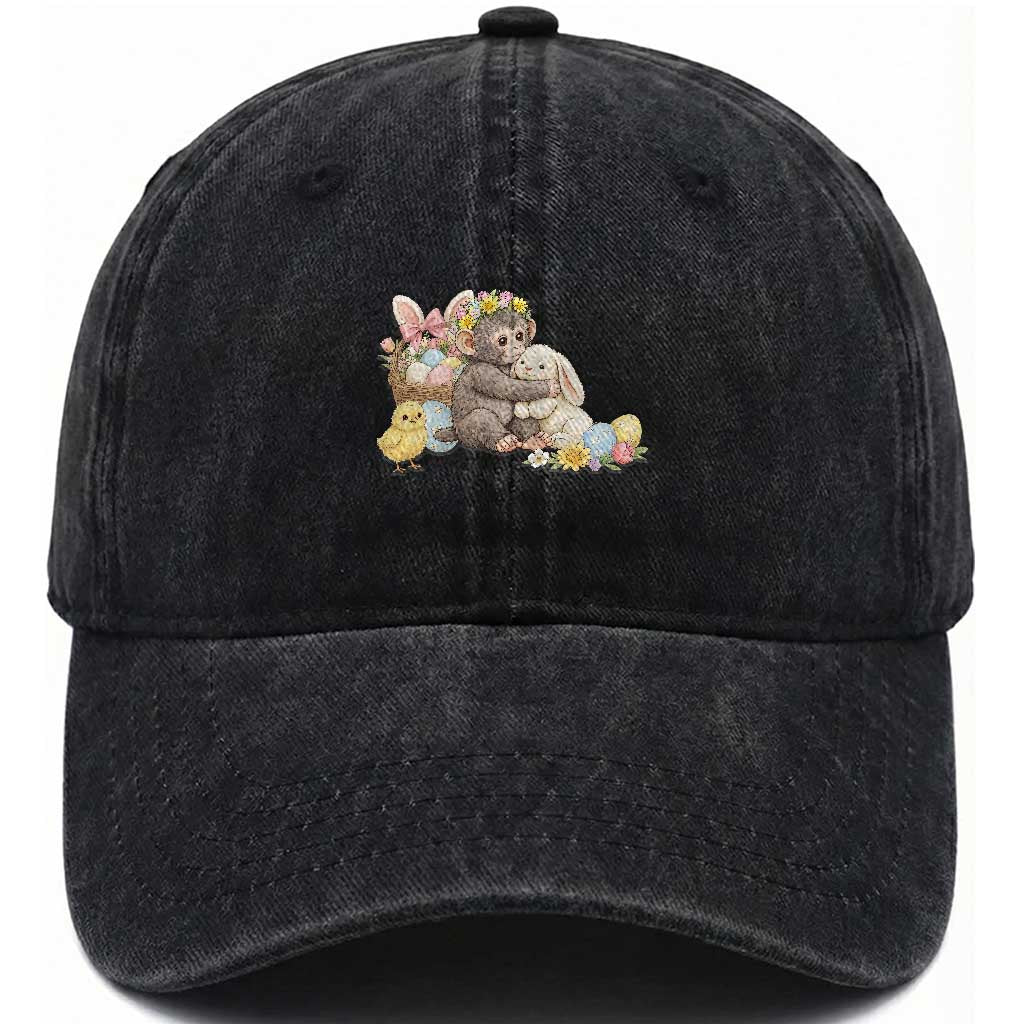 Cute Punch Baby Monkey Easter Washed Cotton Baseball Cap Funny Animal Gift