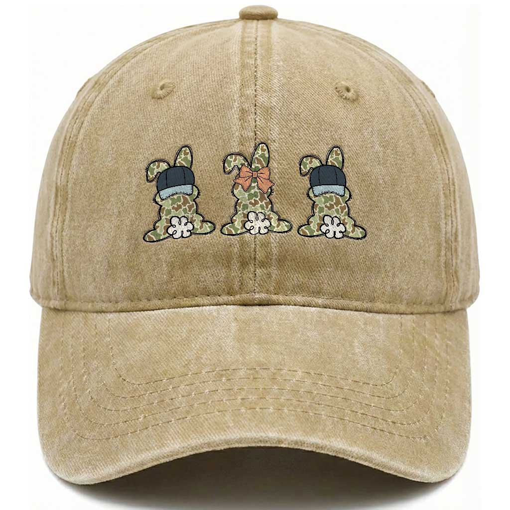 Camo Easter Bunny Washed Cotton Baseball Cap Funny Hunter Easter Gift