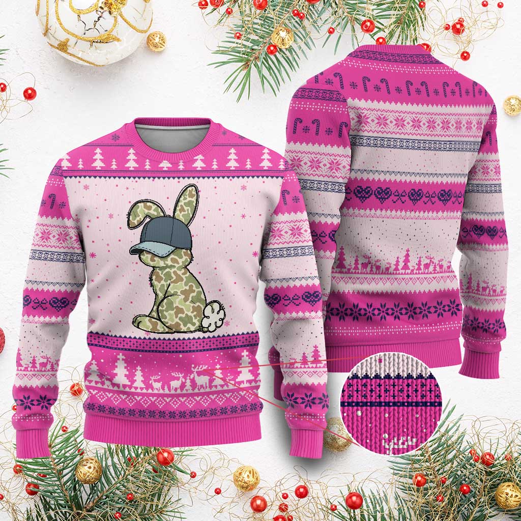 Camouflage Bunny Ugly Christmas Sweater Funny Hunter Easter Gift