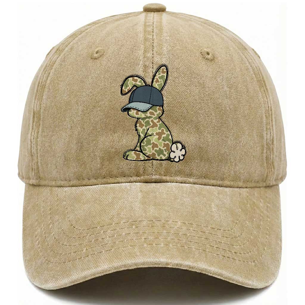 Camouflage Bunny Washed Cotton Baseball Cap Funny Hunter Easter Gift