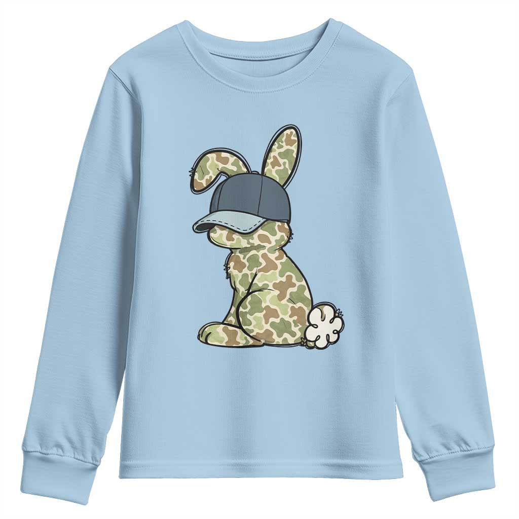 Camouflage Bunny Youth Sweatshirt Funny Hunter Easter Gift